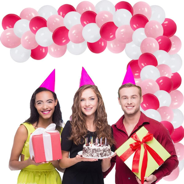 Set aranjament baloane pentru arcada, ghirlanda Happy Birthday, 115 buc, roz si alb - imagine 9