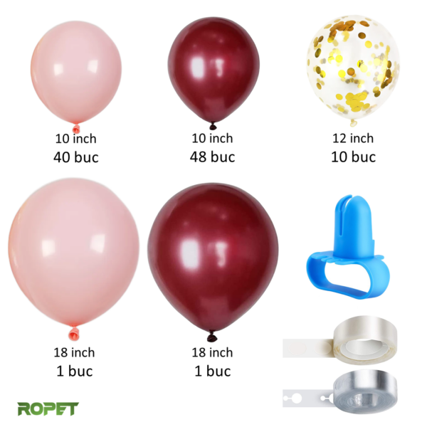 Set baloane pentru aranjamente tip arcada, Visiniu/Roz, 103 piese, Ropet - imagine 2