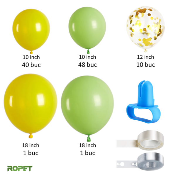 Set baloane pentru aranjamente tip arcada, Galben/Verde, 103 piese, Ropet - imagine 2