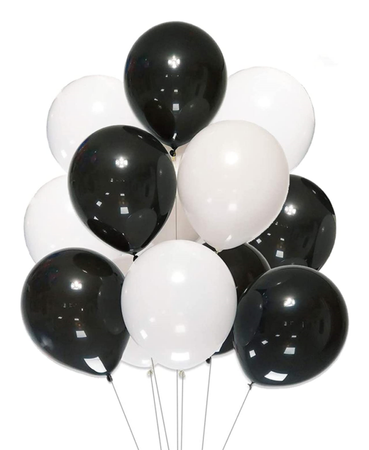 Set 10 baloane latex, Alb/Negru, 30cm, Ropet