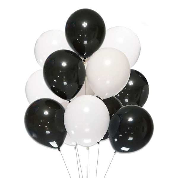 Set 10 baloane latex, Alb/Negru, 30cm, Ropet