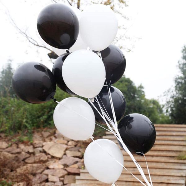 Set 10 baloane latex, Alb/Negru, 30cm, Ropet - imagine 2