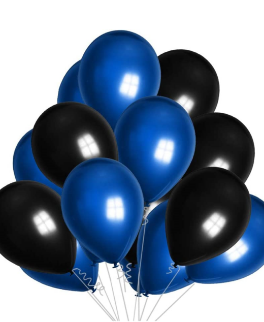 Set 10 baloane latex, Albastru/Negru, 30cm, Ropet