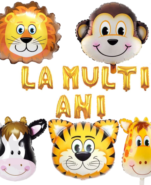 Set 15 baloane, animalute 63.5cm, la multi ani 35cm, Ropet, petrecere aniversara pentru copii, tema jungle party, zoo, safari