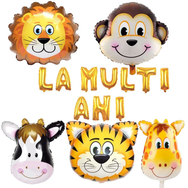 Set 15 baloane, animalute 63.5cm, la multi ani 35cm, Ropet, petrecere aniversara pentru copii, tema jungle party, zoo, safari
