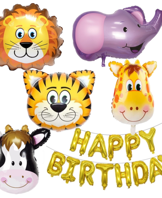 Set 18 baloane, animalute 63.5cm, happy birthday 43cm, Ropet, petrecere aniversara pentru copii, tema jungle party, zoo, safari