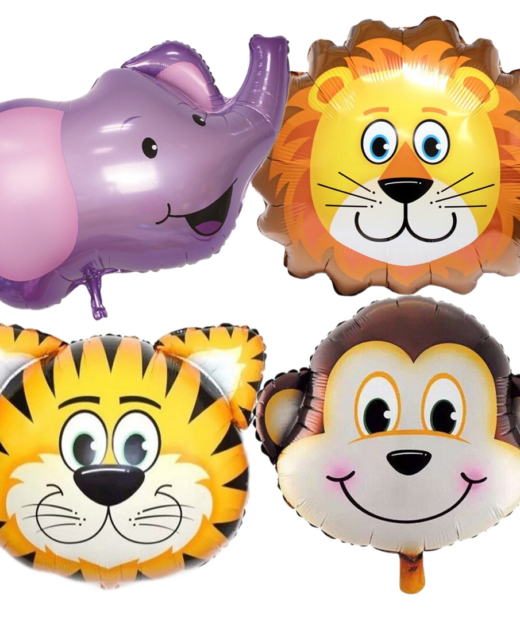 Set 4 baloane animalute 63.5cm, Ropet, petrecere aniversara pentru copii, tema jungle party, zoo, safari