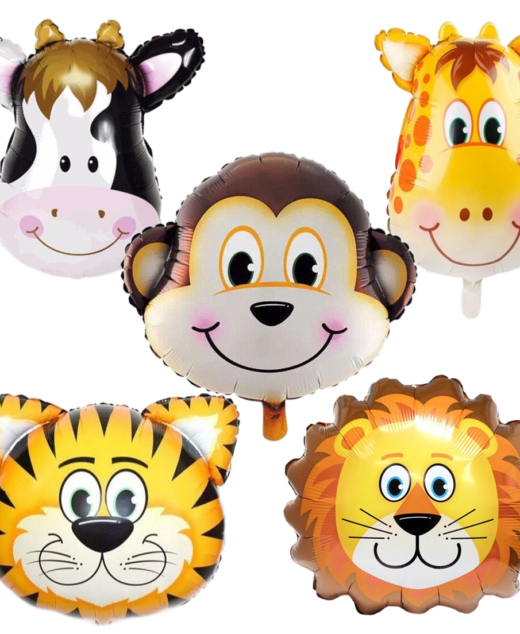 Set 5 baloane animalute 63.5cm, Ropet, petrecere aniversara pentru copii, tema jungle party, zoo, safari