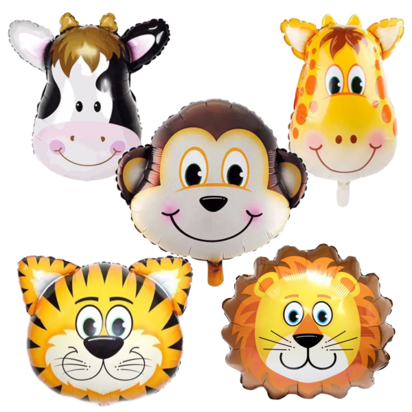 Set 5 baloane animalute 63.5cm, Ropet, petrecere aniversara pentru copii, tema jungle party, zoo, safari