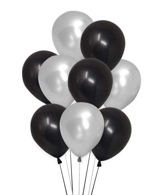 Set 10 baloane latex, Argintiu/Negru, 30cm, Ropet