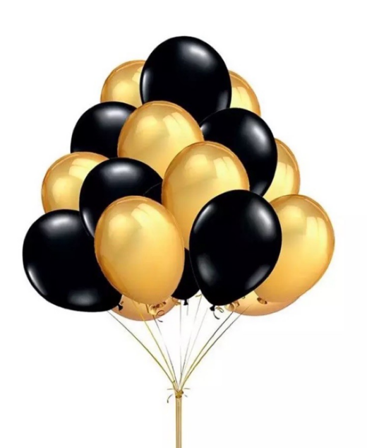 Set 10 baloane latex, Auriu/Negru, 30cm, Ropet