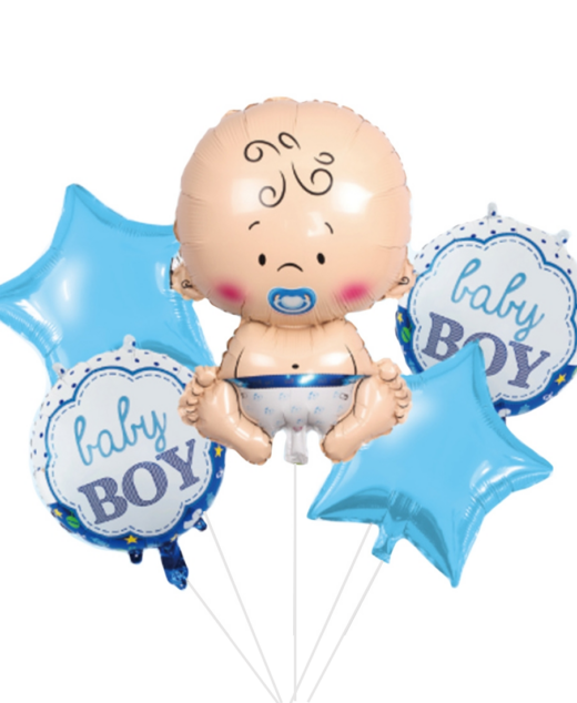 Set 5 baloane folie, 45cm - 68cm, forma bebelus, it's a boy - baby boy, albastru, Ropet