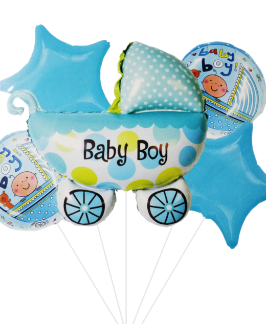 Set 5 baloane folie, 45cm - 68cm, forma carucior, it's a boy - baby boy, albastru, Ropet
