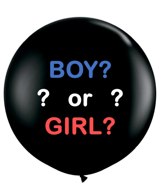 Balon jumbo, dezvaluirea sexului copilului, negru cu confetti roz si albastre, Boy or Girl, 90 cm, Ropet