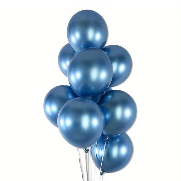 Set 10 baloane Latex Chrome 30cm, Albastru, Sidefate, Ropet