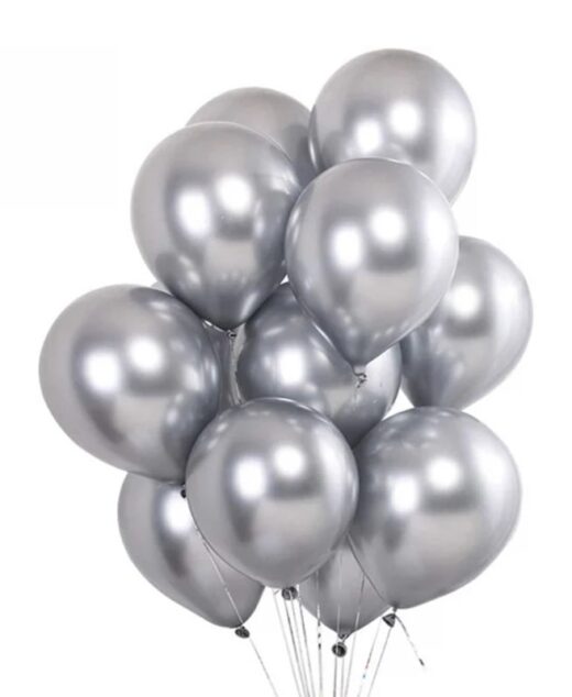 Set 25 baloane Latex Chrome 30cm, Argintiu, Sidefate, Ropet