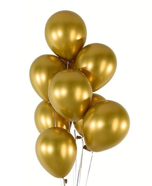 Set 25 baloane Latex Chrome 30cm, Auriu, Sidefate, Ropet