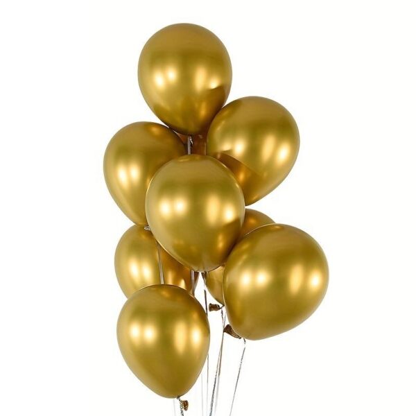 Set 10 baloane Latex Chrome 30cm, Auriu, Sidefate, Ropet