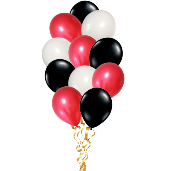 Set 12 baloane, petrecere aniversara, Rosu/Alb/Negru, 30cm, Ropet