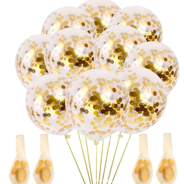 Set 5 baloane confetti auriu si banner Happy Birthday albastru deschis - imagine 3