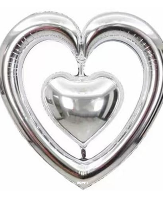 Balon folie cu suport, figurina Inima, Argintiu, 100 cm, Ropet