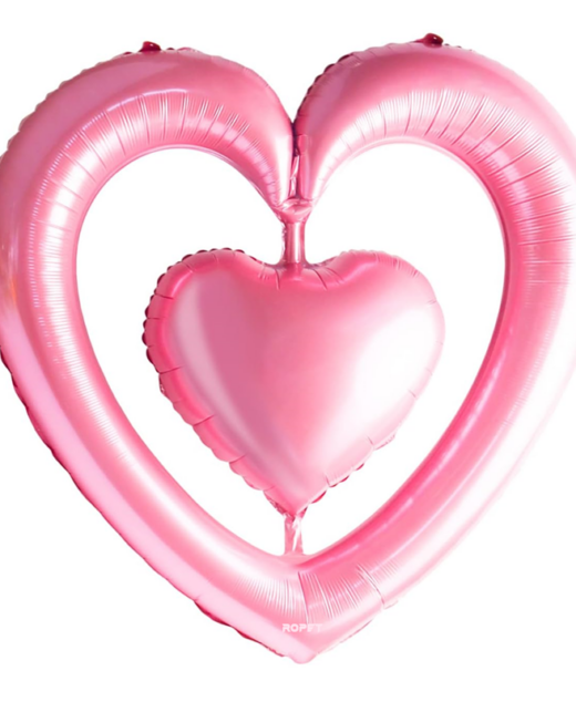 Balon folie cu suport, figurina Inima, Roz, 100 cm, Ropet