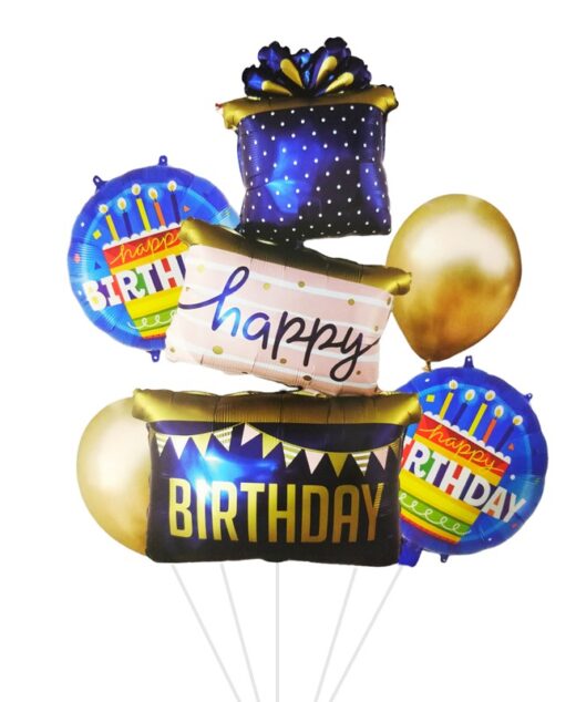 Set 5 baloane aniversare, 30cm - 124cm, Tort - Happy Birthday, Ropet