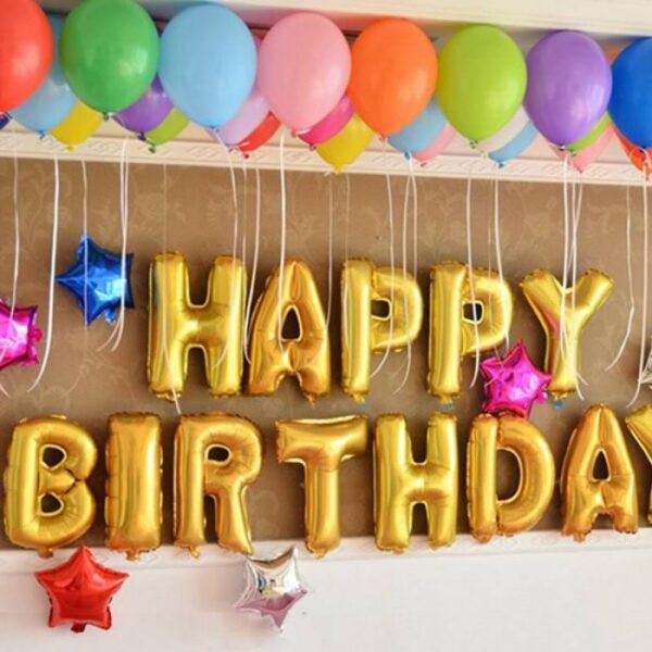 Baloane folie Happy Birthday, auriu, 43cm - imagine 4