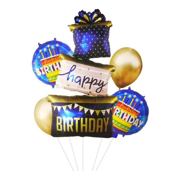 Set 5 baloane aniversare, 30cm - 124cm, Tort - Happy Birthday, Ropet