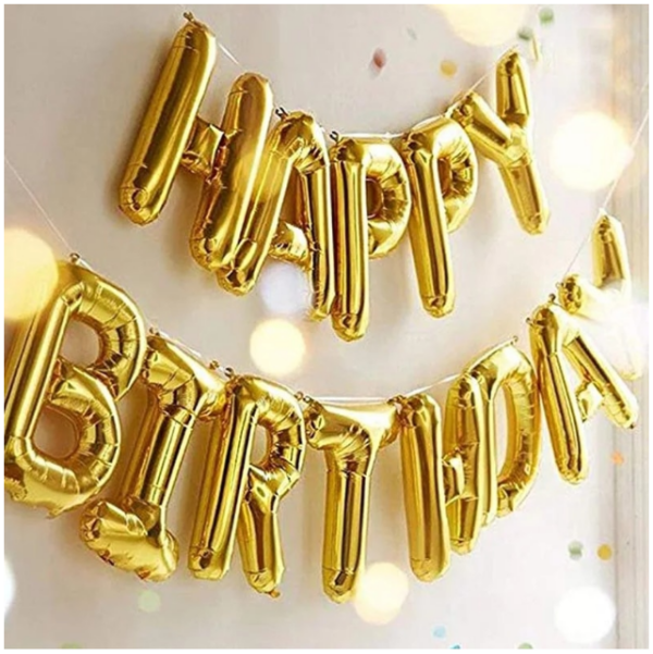 Baloane folie Happy Birthday, auriu, 43cm - imagine 3