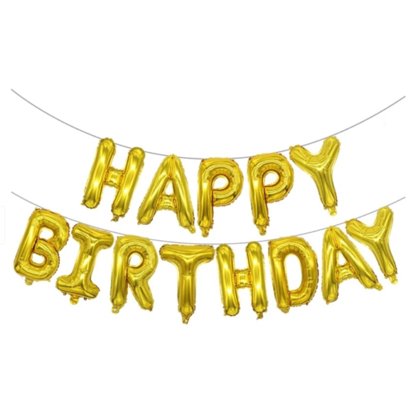 Baloane folie Happy Birthday, auriu, 43cm - imagine 2