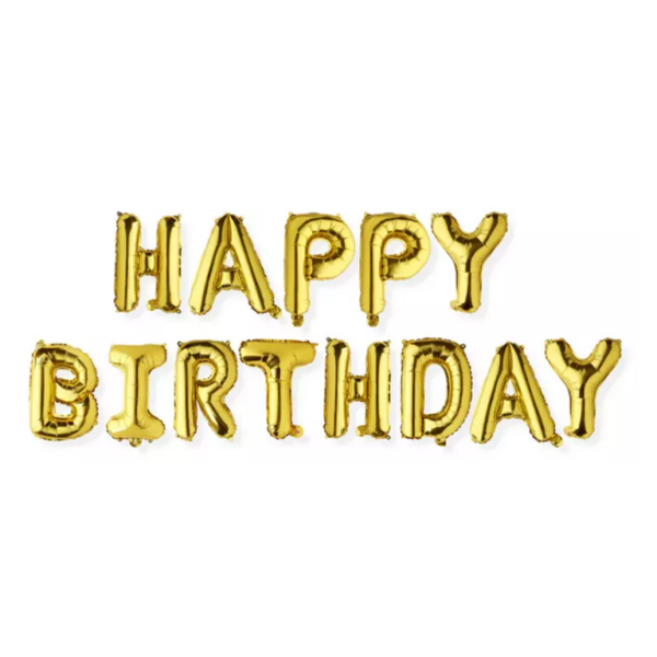Baloane folie Happy Birthday, auriu, 43cm
