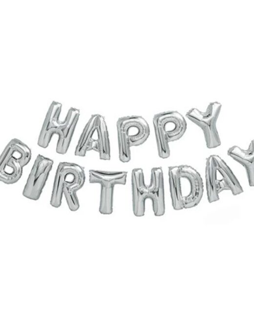 Baloane folie Happy Birthday, argintiu, 43cm