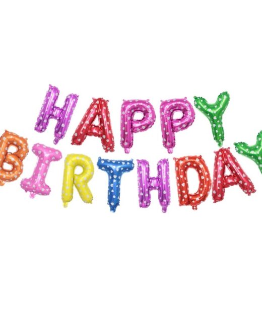 Baloane folie Happy Birthday, multicolor inimioare, 43cm