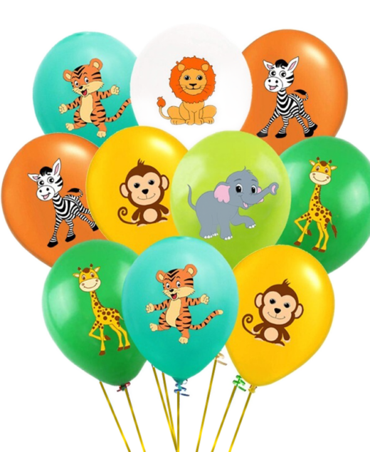 Set 20 baloane latex, imprimeu color animalute zoo, 30cm, Ropet
