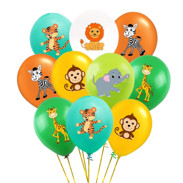 Set 10 baloane latex, imprimeu color animalute zoo, 30cm, Ropet