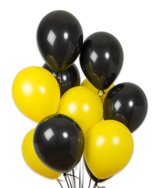 Set 10 baloane latex, Galben/Negru, 30cm, Ropet