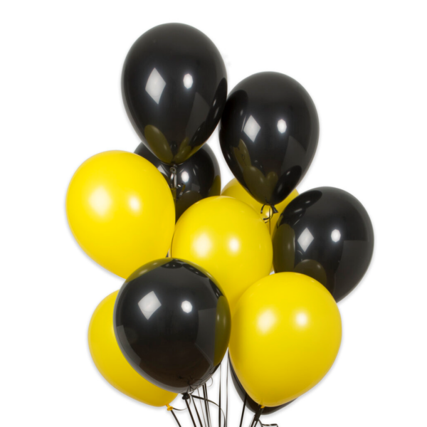 Set 10 baloane latex, Galben/Negru, 30cm, Ropet