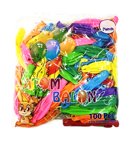 Set 100 baloane Latex Punch Ball, Multicolor, Atom Balon, 45cm