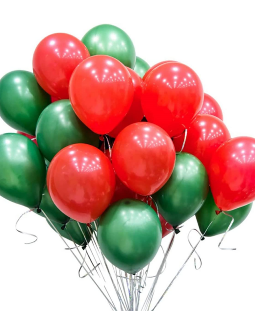 Set 100 baloane latex, Rosu/Verde, Petrecere Craciun, 30cm, Ropet