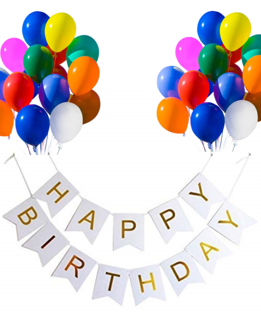 Set 20 baloane 30cm, Banner Happy Birthday Alb 12 x 17 cm