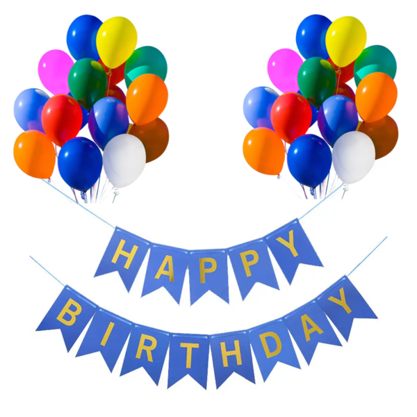 Set 20 baloane 30cm, Banner Happy Birthday Albastru 12 x 17 cm