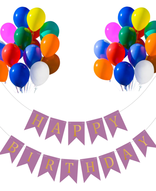 Set 20 baloane 30cm, Banner Happy Birthday Mov 12 x 17 cm