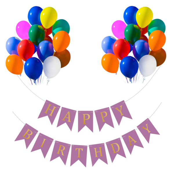 Set 20 baloane 30cm, Banner Happy Birthday Mov 12 x 17 cm