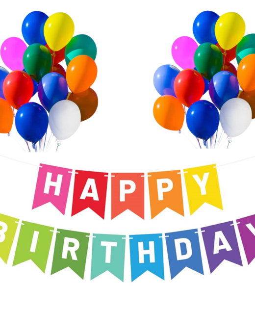 Set 20 baloane 30cm, Banner Happy Birthday Multicolor 12 x 17 cm