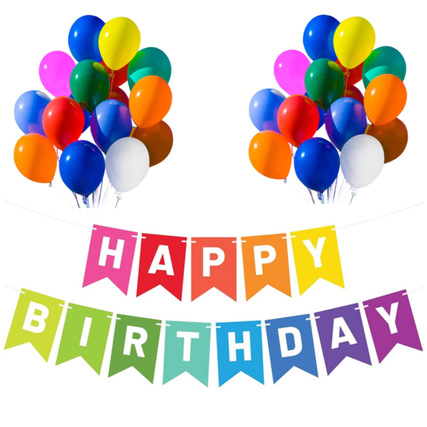 Set 20 baloane 30cm, Banner Happy Birthday Multicolor 12 x 17 cm