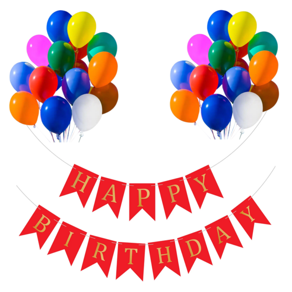 Set 20 baloane 30cm, Banner Happy Birthday Rosu 12 x 17 cm