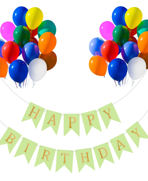 Set 20 baloane 30cm, Banner Happy Birthday Verde 12 x 17 cm