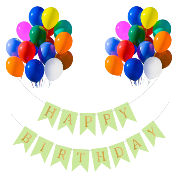 Set 20 baloane 30cm, Banner Happy Birthday Verde 12 x 17 cm