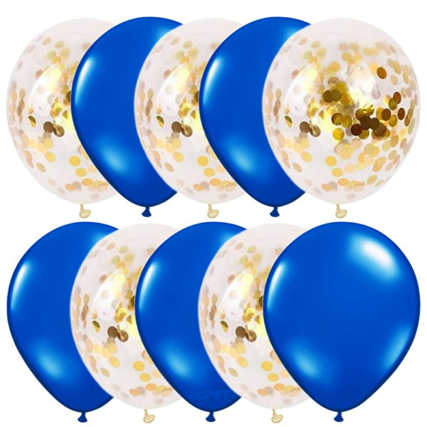 Set 10 baloane latex, confetti aurii, Albastru, 30cm, Ropet